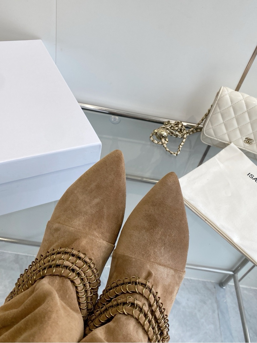 Isabel Marant Tan Suede Slouchy Ankle Booties with Chain Detail - Picture 6 of 8